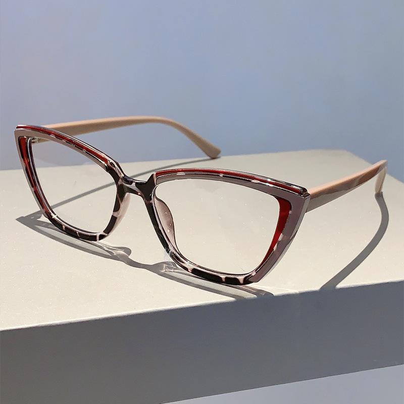 Katzenaugen Brille mit klaren Gläsern Retro Farbblock Mode Dekorative Brille Computerbrille für Damen