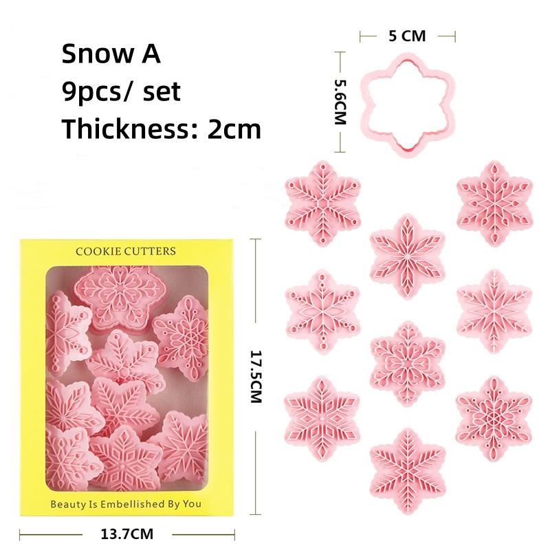 

9Pcs Christmas Cookie Mold Snowflake 3D Plastic Cookie Mold Press Type Cookie Mould Stamp Xmas New Year Party Baking Tools