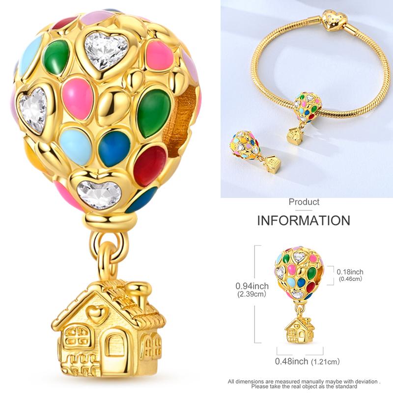 Inlaid Zirconium Sun 925 Silver Travel Balloon Butterfly Love Family Sister Heart Charm Fits Women Jewelry