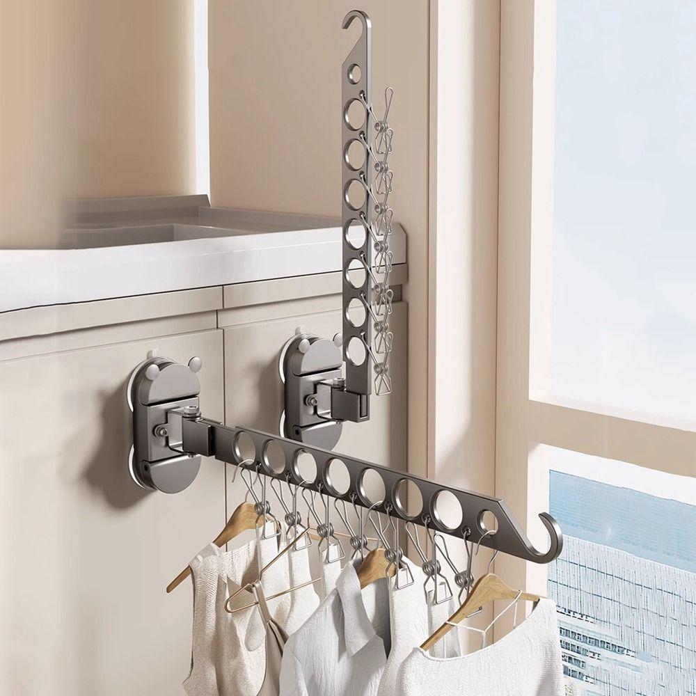 8 Holes Suction Cup Clothes Drying Rack Space Aluminum Multi-clip Hangers  Bathroom