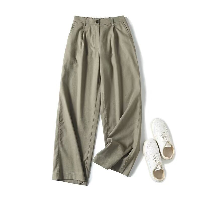 

Casual Draping Effect Linen Wide Leg Pants MD Brown M