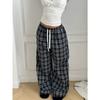 Pantaloni a Quadri da Donna, Vita Alta Coulisse Gamba Larga, Pantaloni Casual Streetwear da Casa