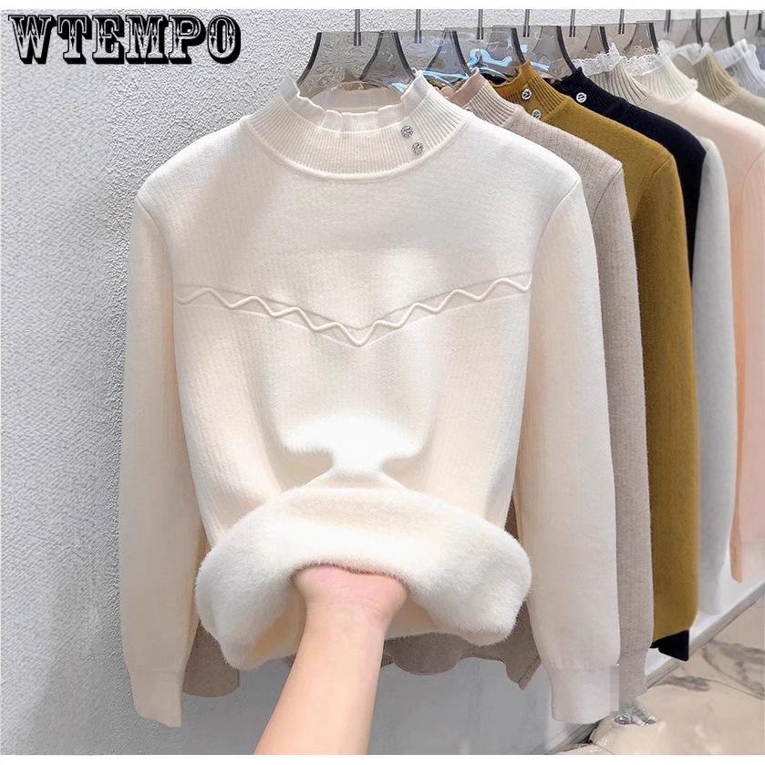 Women's Sweater Autumn/Winter Plush Warm Sweater Stylish Casual Half High Collar Knitted Sweater
