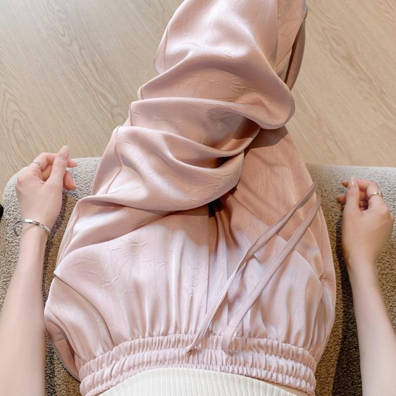 White wide-leg pants women's summer new high-waisted and thin casual pants acetic acid mopping ice silk pants