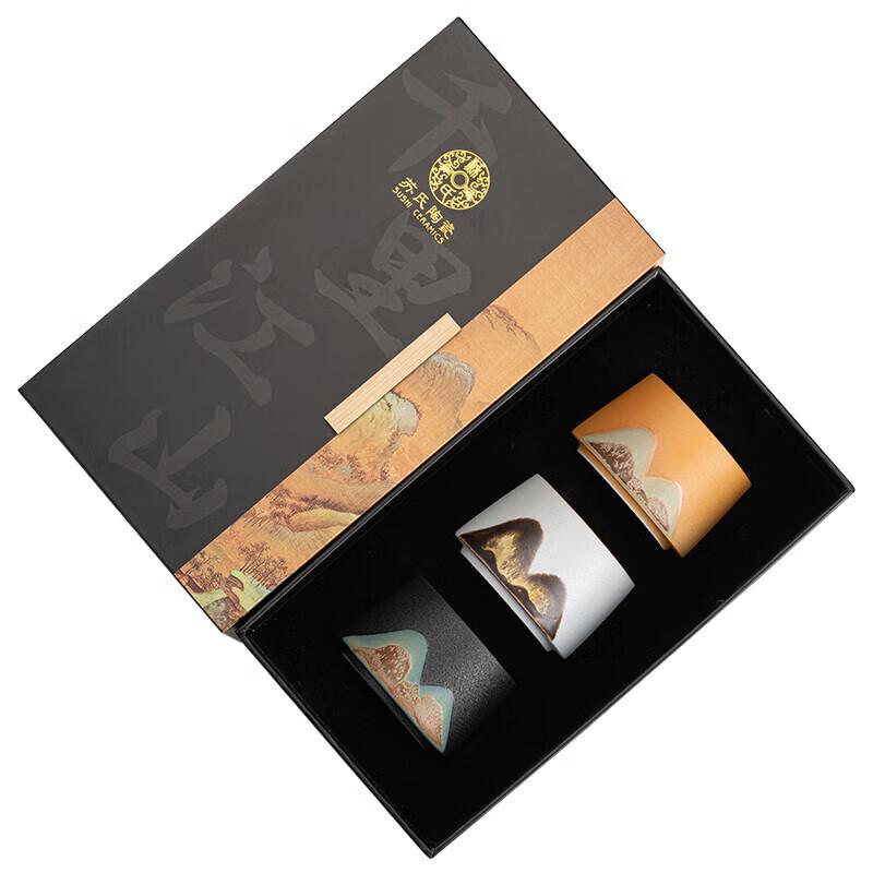 Su s Chinese Hand-Painted Ceramic Landscape Teacup Set