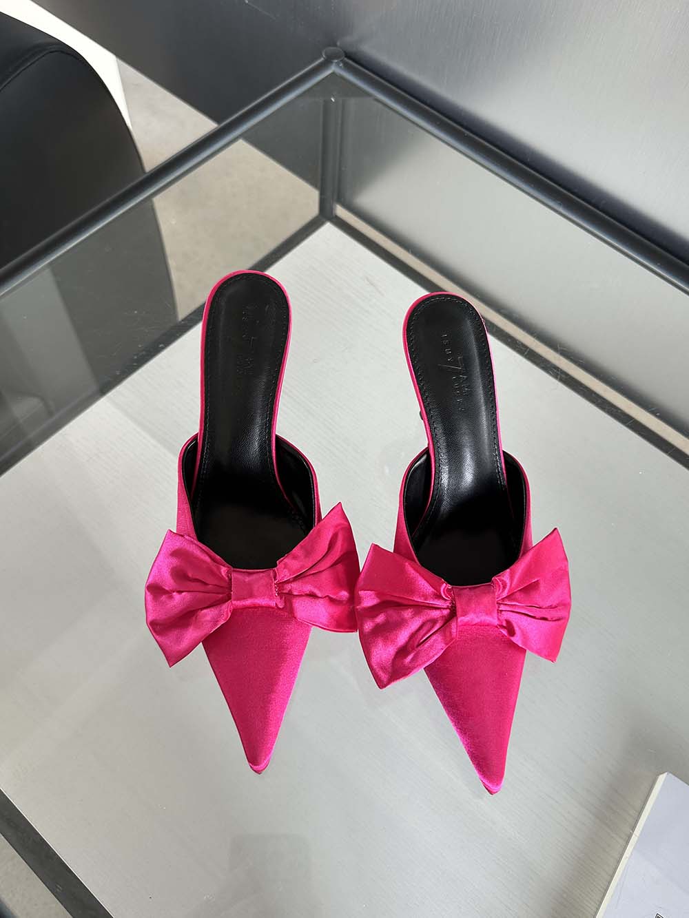 

модные женские туфли с острым носком, туфли-слайды с бантом, тонкие высокие каблуки, черные розовые леопардовые сексуальные сандалии, мюли, туфли-лодочки для вечеринок 39 7.5 ярко-розовый