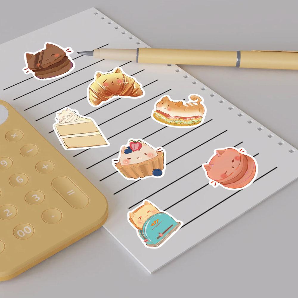 50PCS Cute Cartoon Bread Cat Sticker Laptop Waterproof Aesthetic Notebook Cafe Landscape Waterproof Wall Notebook Stickers
