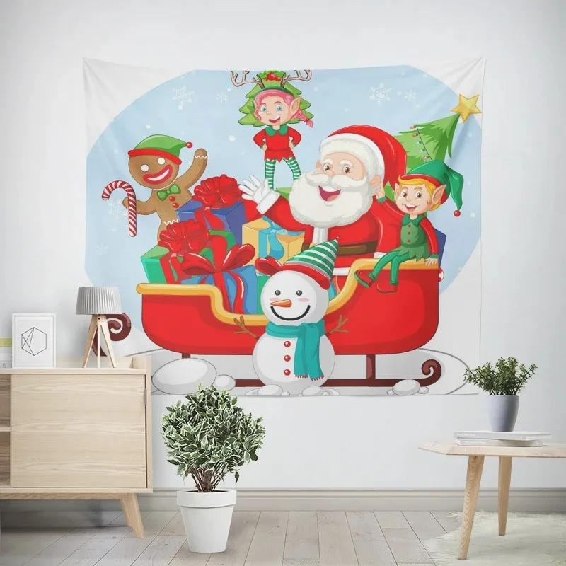 New Year Christmas Cartoon Santa Claus Pattern Tapestry Living Room Sofa Home Decoration Christmas Gift