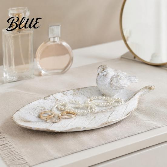 Decorative Entrance Tray Elegant Bird Leaf Shaped Trinket Dish Resin Jewelry Tray Vintage Gold Ring Unique Feather Ornament Holder for Nightstand