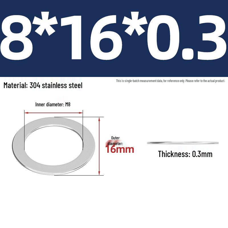304 Stainless Steel Ultra-Thin Flat Washers - Available in Thickness: 0.1mm, 0.2mm, 0.3mm, 0.5mm