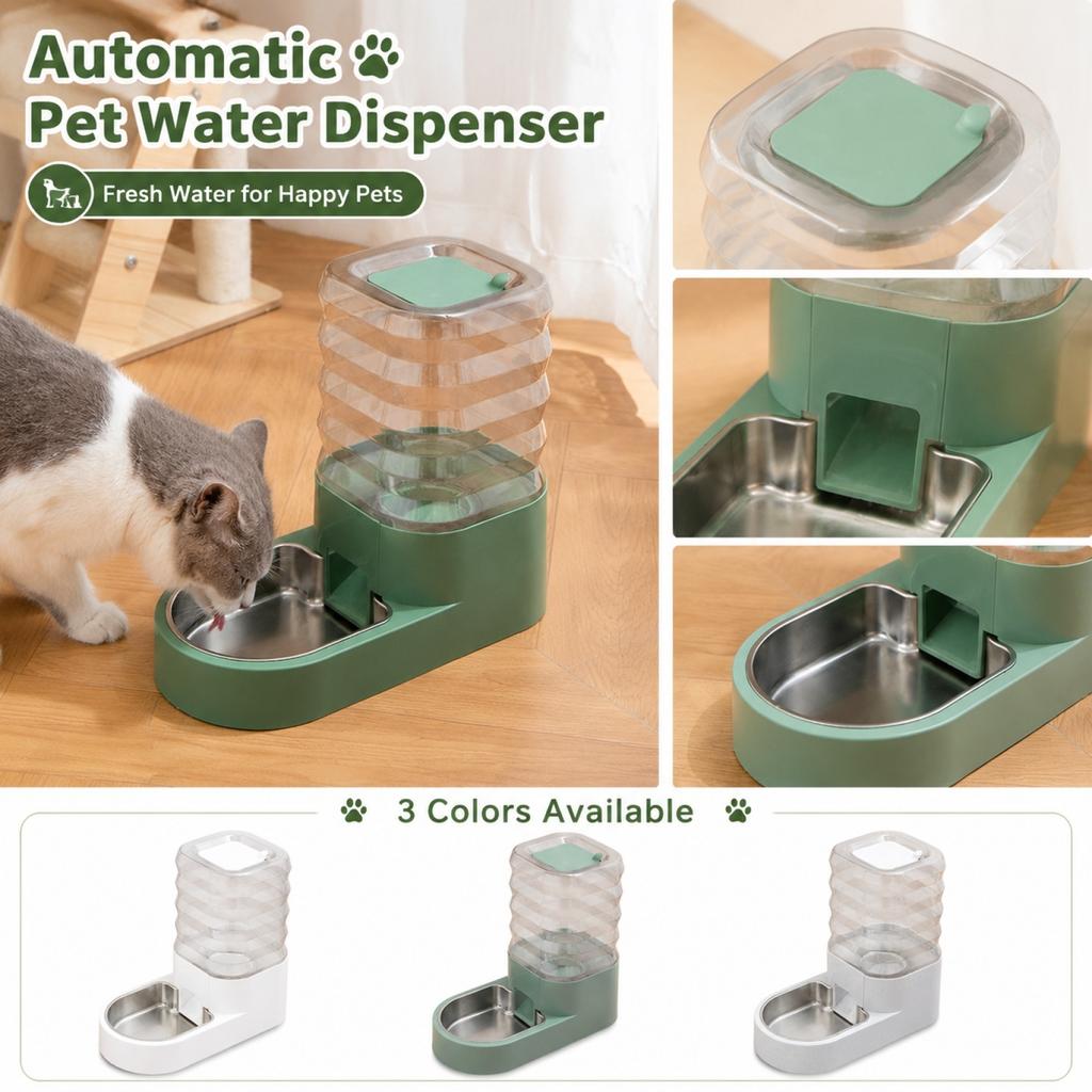 Automatic Pet Water Dispenser Stainless Steel Pet Drinking Fountain Water Feeder for Cats and Dogs Easy to Clean and Refill