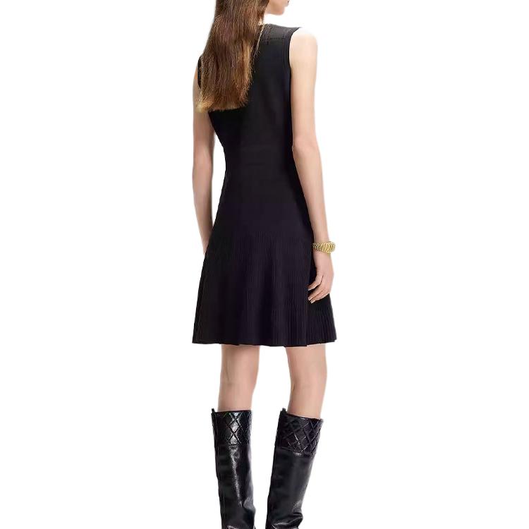 Karl Lagerfeld Casual Date Commute Slim Fit Color Block Button Sleeveless Dress Women Dresses Black M22E1328