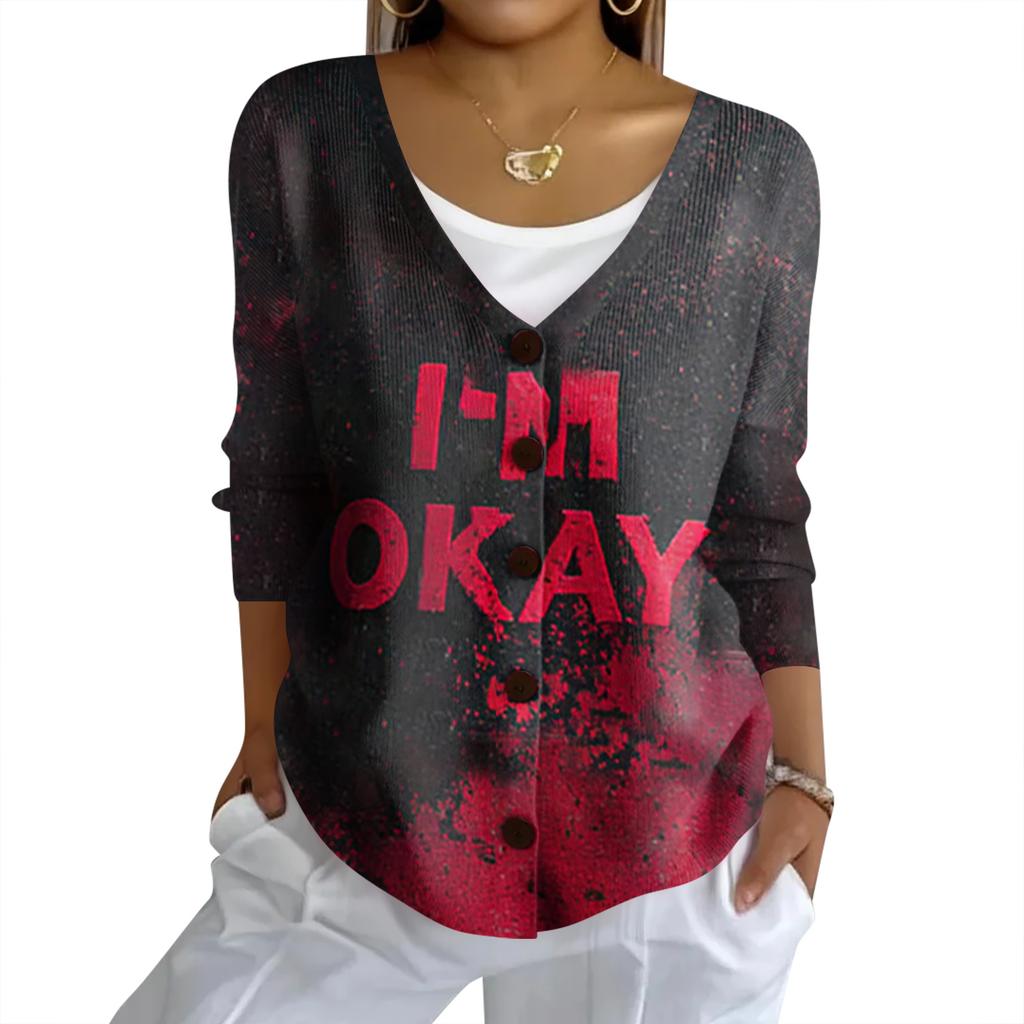 Women's Fashion Casual Knit Sweater Button-Up Halloween Printed  Cardigan Jacket