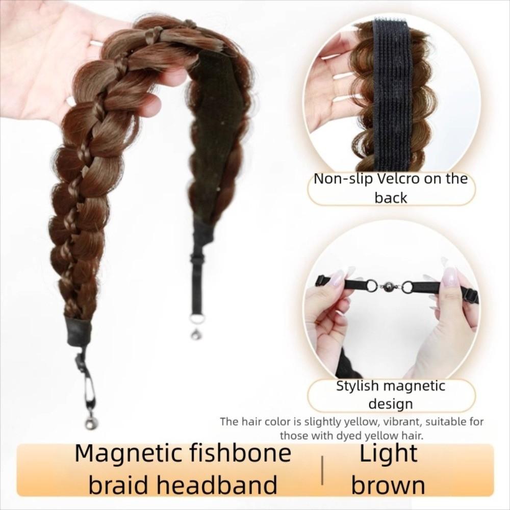 Magnetic Braided Headband Wig Headwear Retro Head Hoop Fishbone Braids Hair Bands Party