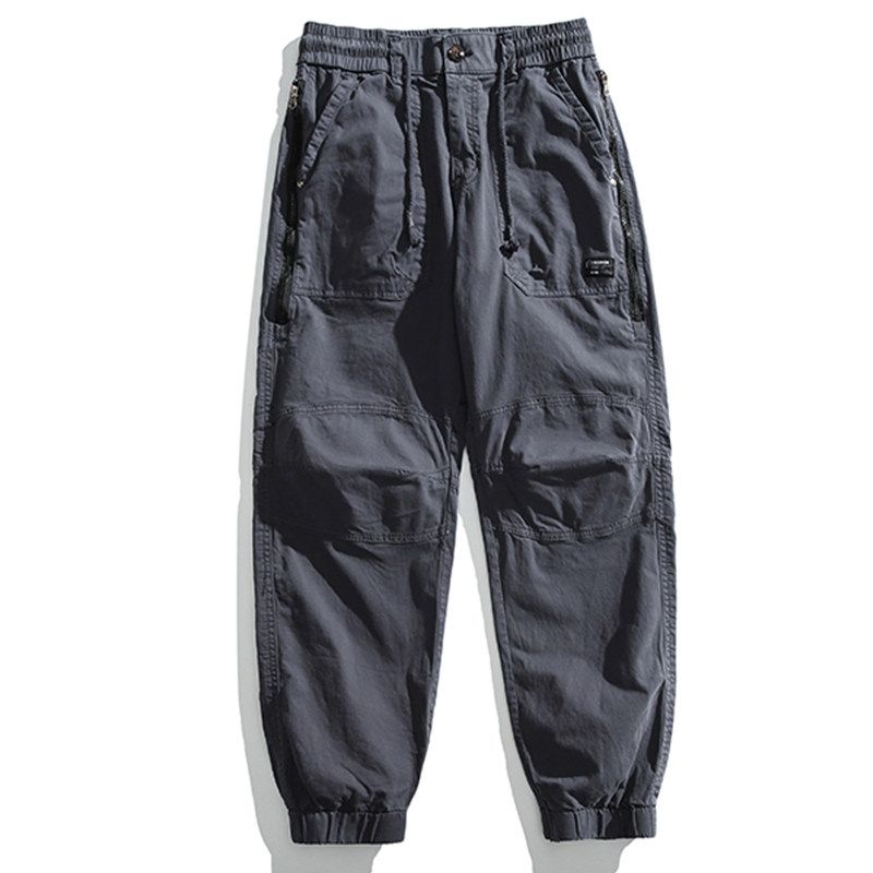 Spring and Autumn Men's Fashion Brand Retro Loose Multi-pockets Drawstring Top Overalls Washed Pure Cotton All-Match Sports Casual Trousers