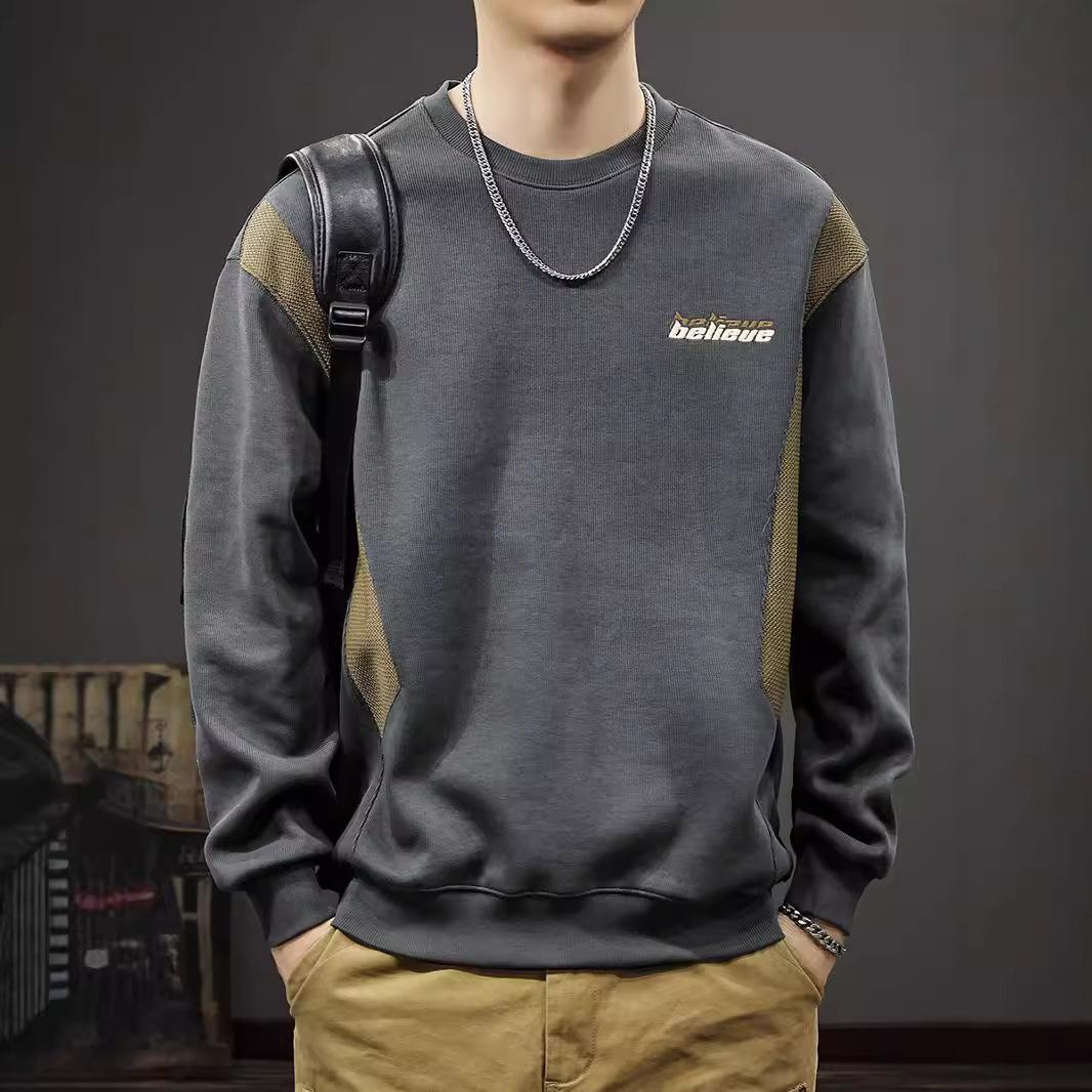 380G Heavy Splicing мужской свитер осень американский модный бренд вышитый свободный — фото 5