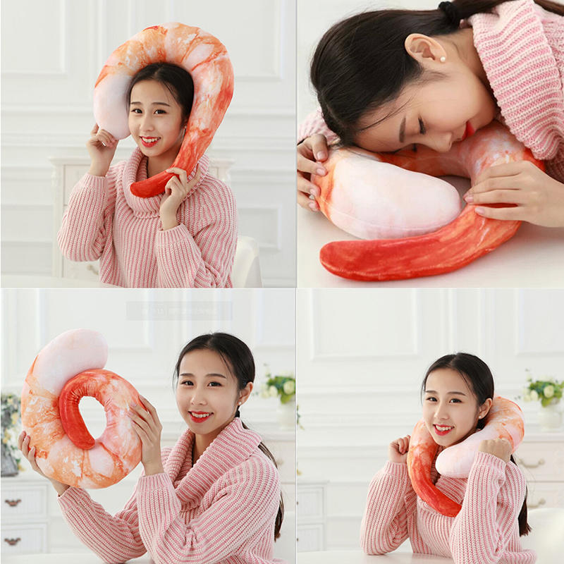Peeled Prawns Stuffed Animals Plush Toys U Neck Pillow Shrimp Cushion Pillow