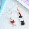 Orecchini Pendenti Asimmetrici Creativi Carini Simulazione Mini Bottiglia di Vino Rosso Bicchiere Highball per Donne Accessorio Gioiello Personalità