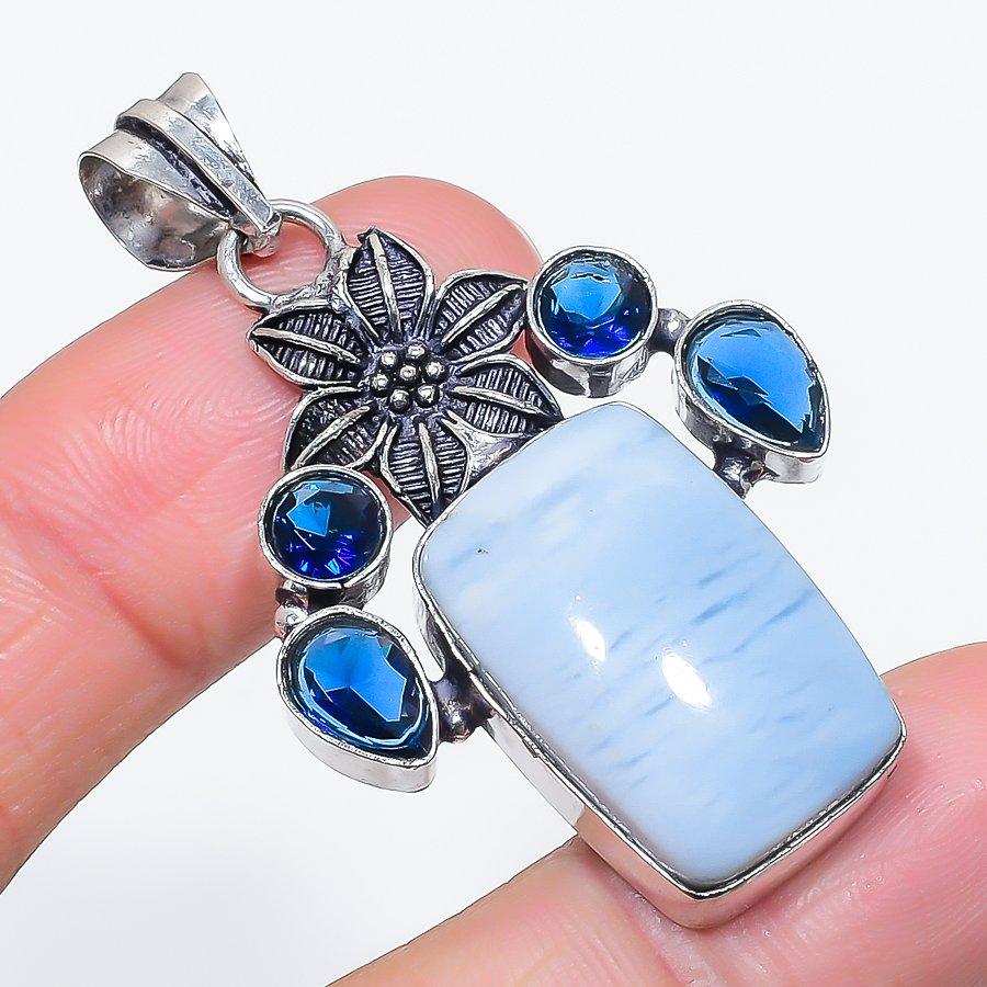 Natural Owhyee Opal, Topaz 925 Sterling Silver Jewelry Pendant 2.05" D7W12
