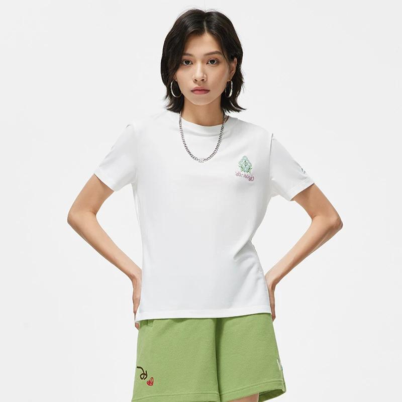 Li Ning Chinese Culture Series Pattern Printed Casual Round Neck Short Sleeve T-Shirt Women Tops Off-White AHST432-1