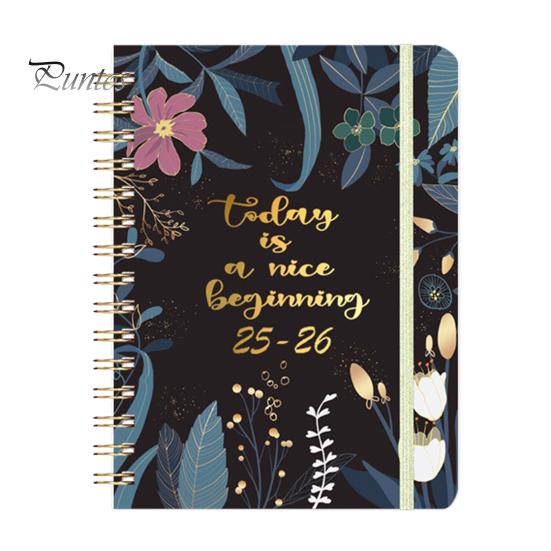 Planer 2025-2026 Lipiec 2025 - Czerwiec 2026 12-miesięczny dzienny tygodniowy miesięczny planer spiralny z nadrukiem kwiatowym do domu, biura, szkoły