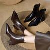 Pointed-toe Shoes, Short Boots, Thick-heeled Fleece Short Boots, Women's Soft Leather Cotton Boots