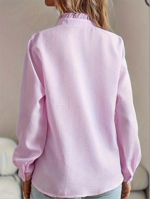 Cardigan Européen & Américain à Col Montant, Manches Bouffantes à Volants - Haut Uni à Manches Longues pour Femmes pour le Printemps & l'Automne