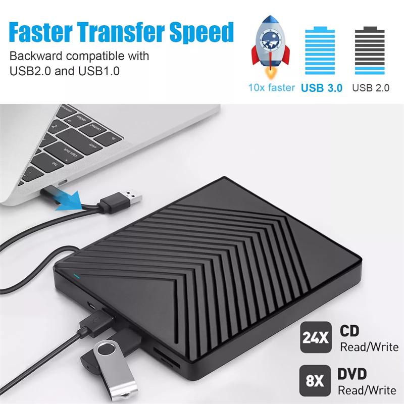 5-In-1 Usb 3.0 Type-C External Dvd Rw Cd Drive Burner Reader Player Optical Drive External For Pc Laptop Windows 11 10