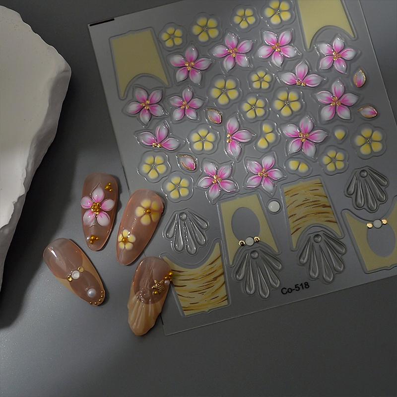 Wearable Nail Art Stickers Free Hand-Painted 3D Sculpted Nail Art Stickers Flower Jelly Nail Art Stickers