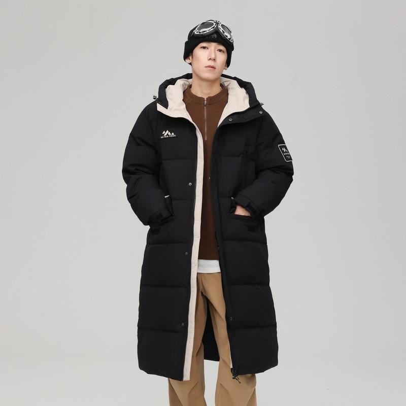 Down jacket men's new winter thickened warm hooded down jacket long casual fashion trendy coat