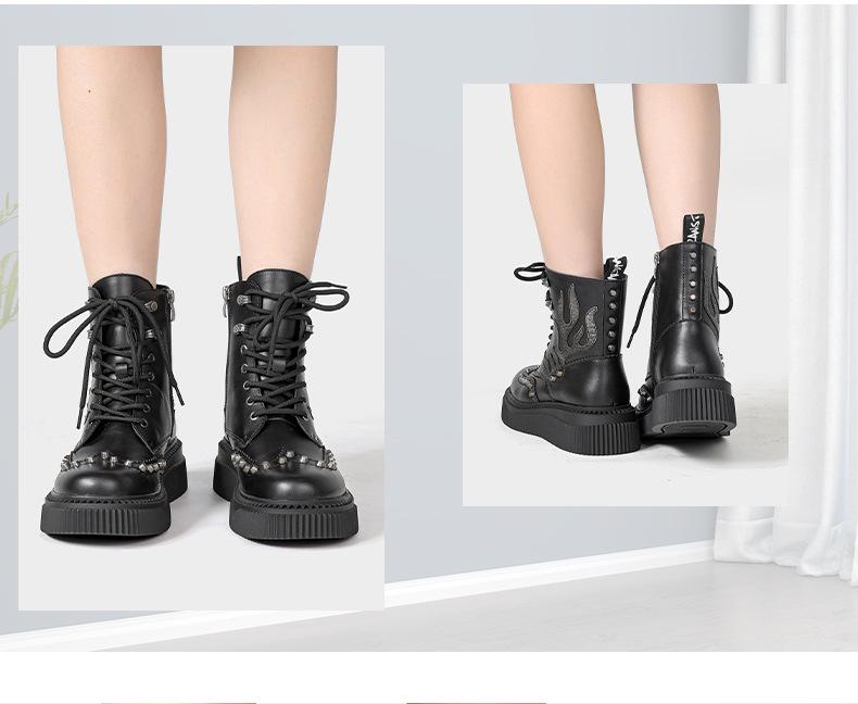 Autumn/Winter Unisex High-Top Punk Retro Flame Thick-Soled Height-Increasing Martin Boots