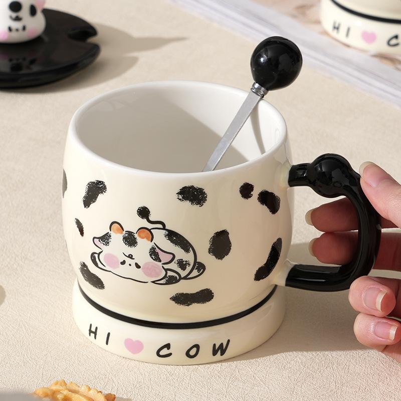 Cute Girl Heart Cow Mug With Lid Office Water Cup Girl High Value Household Coffee Cup Ceramic Cup