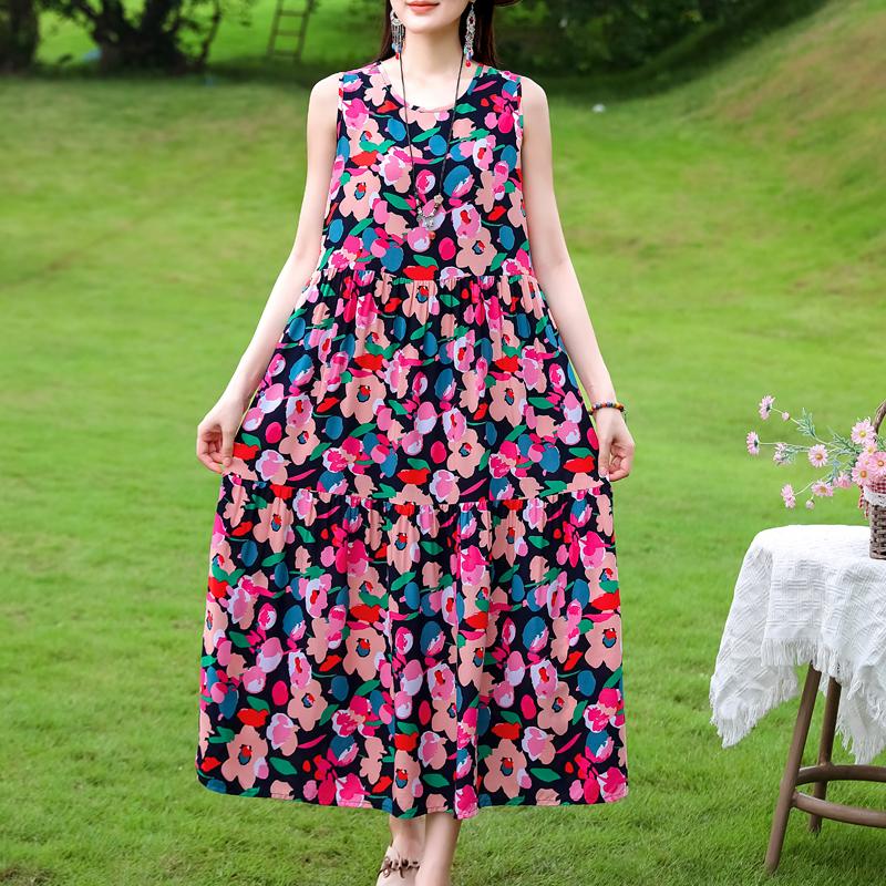Vestido sin mangas de talla grande para mujer, vestidos largos casuales sueltos, ropa de verano vintage