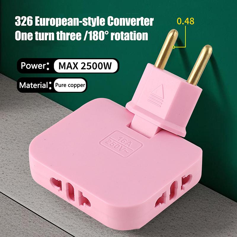

Переходник 3 в 1 с вилкой США на вилку ЕС, вращающийся на 180 градусов, европейский удлинитель, многофункциональный, миниатюрный, тонкий, беспроводной адаптер для розетки розовый