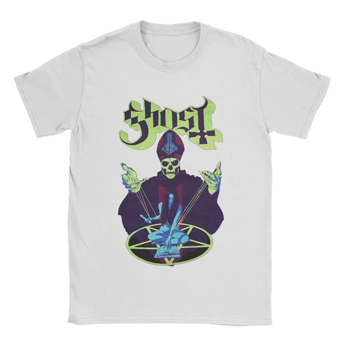 

Футболка Ghost Band для мужчин, чистый хлопок, мода для мужчин, футболки с круглым вырезом, футболки с коротким рукавом, лето M белый