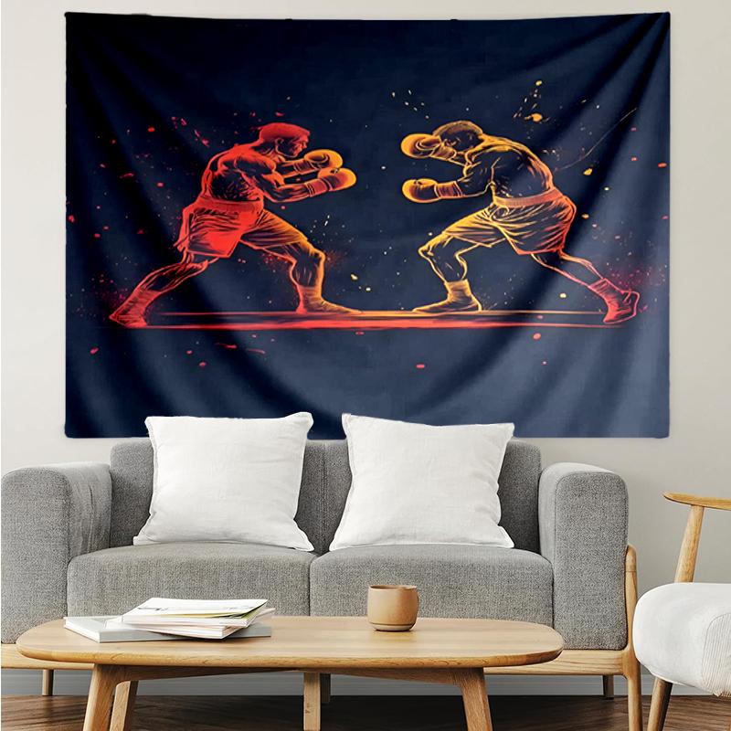boxing Print Tapestry, Backdrop, Easy Setup, Ideal for Bedroom, Office & Living Room, with Aesthetic Wall Hanging Decor.