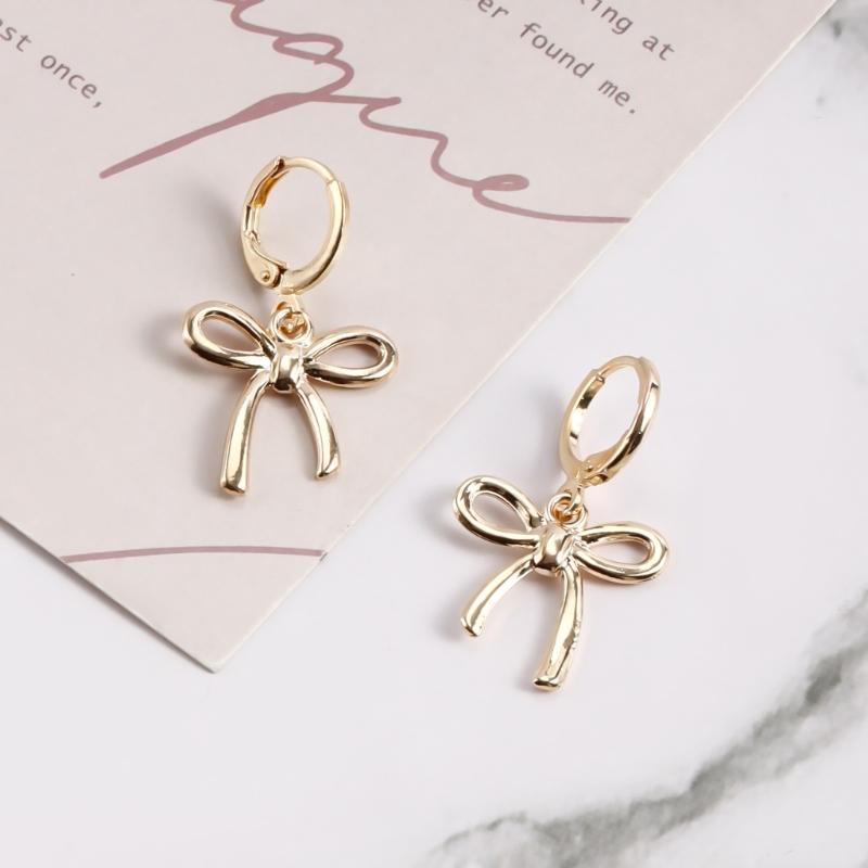 Elegant Gold Plated Metal Earring Unique and FashionableThin Hoop Earring with Unique Details Cute Bowknot Ear Rings