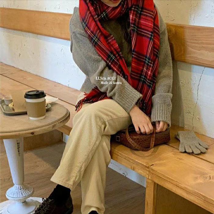 

Red Christmas, warm imitation cashmere, retro new plaid, British Christmas plaid fringed scarf