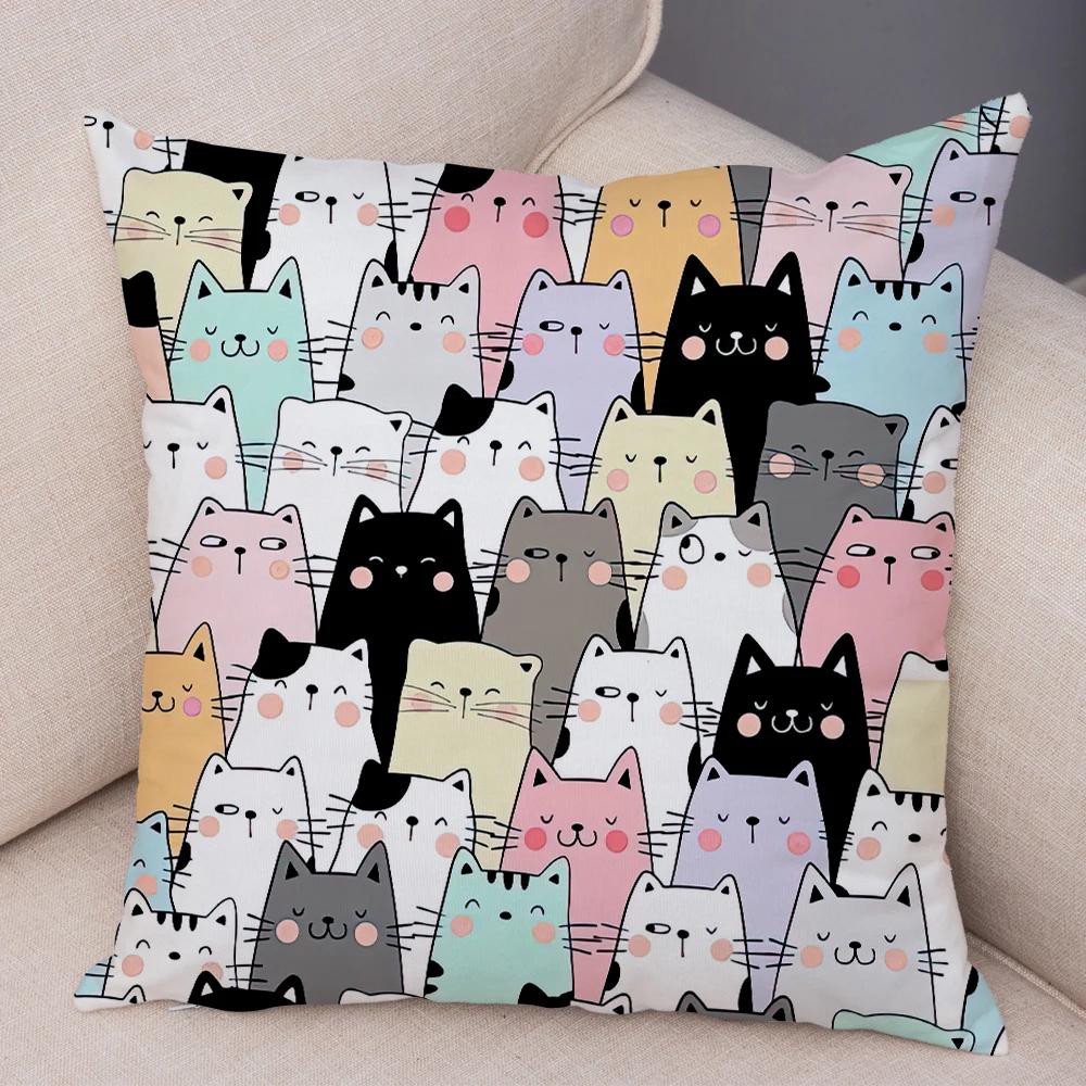 Cute Pet Cat Cushion Cover, Zippered & Removable Washable, Home Sofa & Car Pillowcase