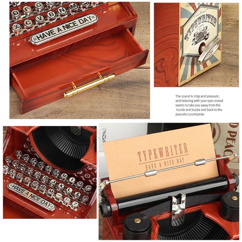 Retro Design Wind Up Mechanical Music Box In Typewriter Shape Sweet Melodies with Drawer Home Desktop Shelf Decors