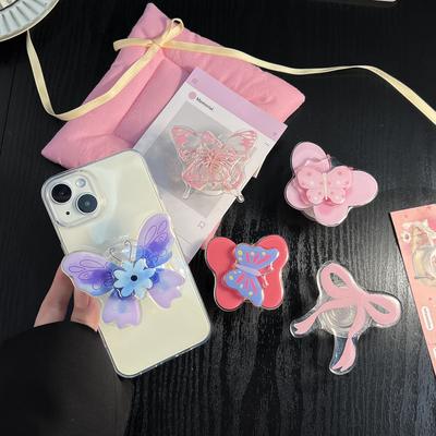 Korean Cute Cartoon Pink Bow Phone Holder Grip Tok Griptok Phone Stand Holder Support For iPhone 16 Samsung S25 Xiaomi Huawei