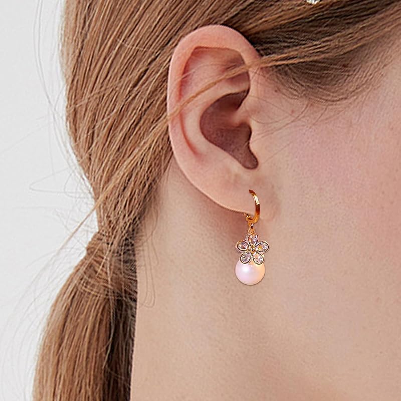 Zoomers Earrings Sakura Ladies Pearl Pearl Flower Motif Gold Zirconia Cute South Korea Simple Wedding Present Gift Ceremonial Occasions Formal