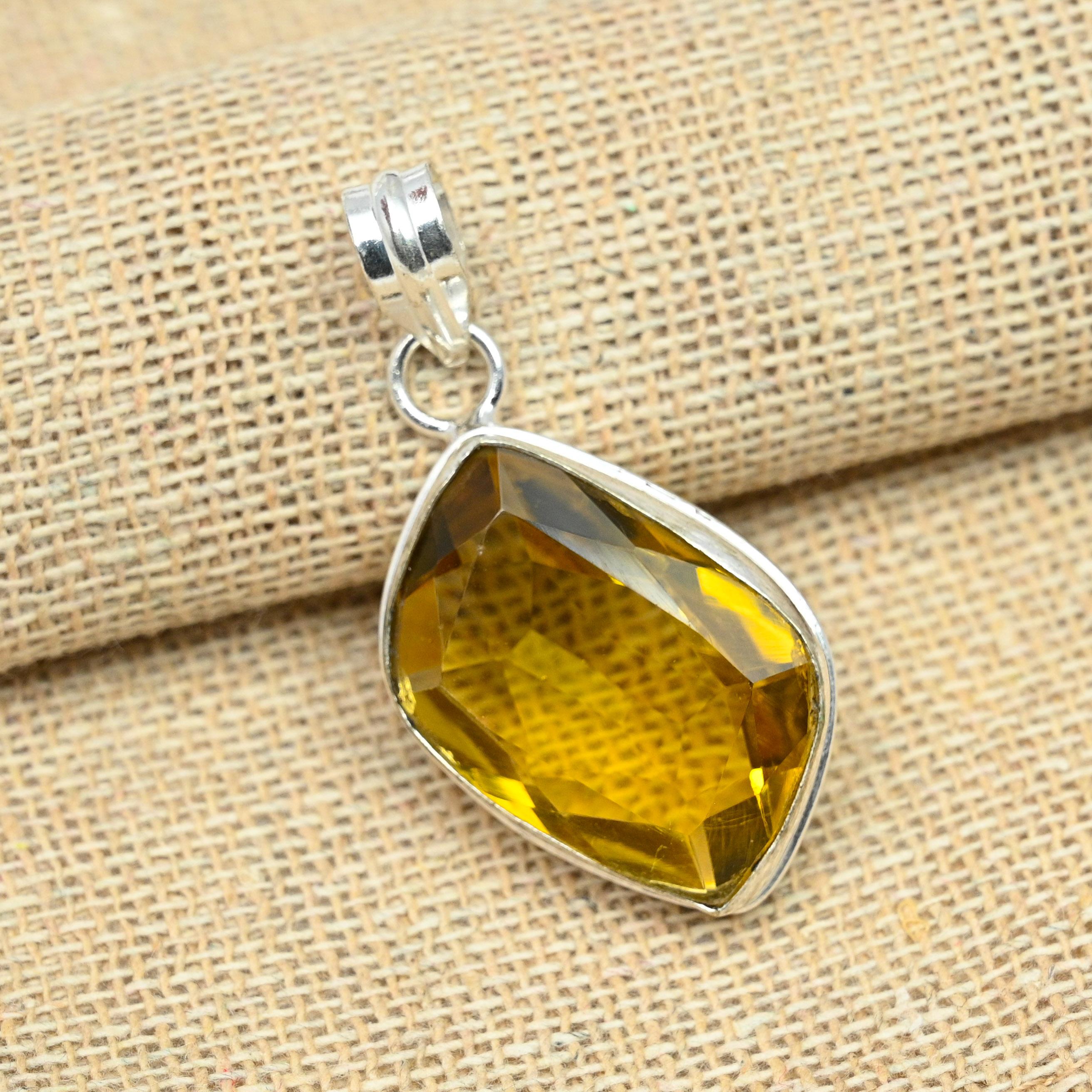 

Красивый цитрин Необычный кулон с драгоценным камнем из стерлингового серебра 925 пробы, ювелирные изделия ручной работы 1.77 inches жёлтый