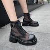 Summer  New Women's Ankle Boots Breathable Mesh Lace-up Chunky Platform Style Belt Buckle Back Zipper Sandals for Ladies