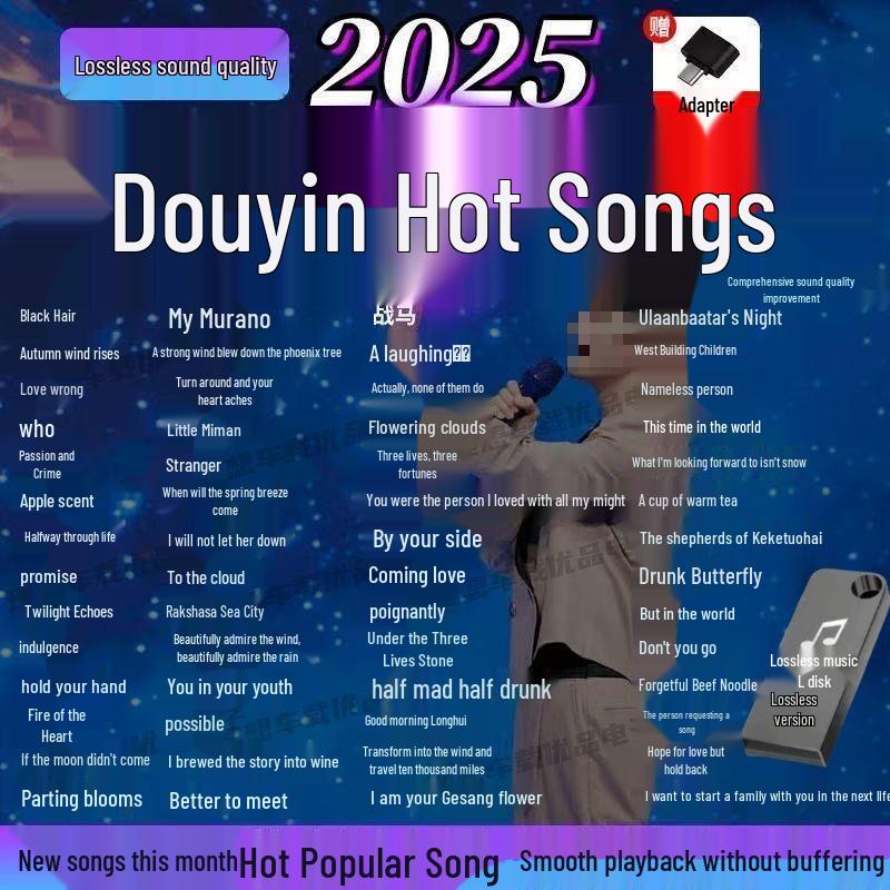 

2025 TikTok Автомобільний USB-флеш-накопичувач: HD Музика та Відео MP4/MP3 1400 Songs 100 Videos Including New