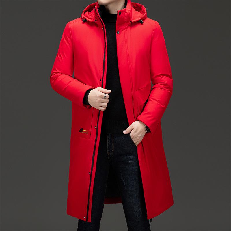 Winter Warm Long Down Coat for Men, Plus Size Knee-Length Outerwear for Middle-Aged and Older