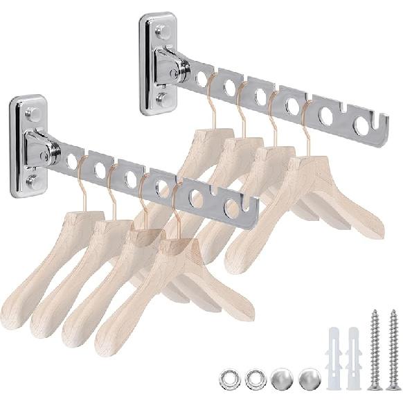 Wall Mount Coat Hanger,Folding Clothes Drying Racks,Sturdy Hanging Clothes Hanger,Laundry Room Drying Rack(10-Hole 1 Black)