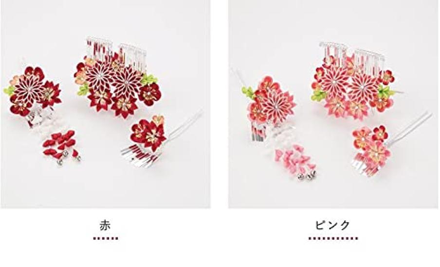 Hair Ornament Flower Large Japanese Ribbon Watmosphere Hair Accessory Kimono Formal Hair Arrangement Pearl 19w5304 [Watmosphere] Shichi-Go-San (Pink)