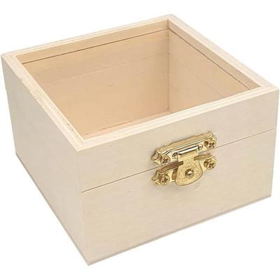 Box - Case - With Glass - Wood - 8x8x5 Cm - To Decorate and Personalize