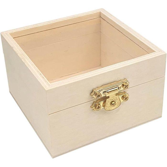 Boîte - Coffret - Avec vitre - Bois - 8x8x5 cm - A décorer et personnaliser